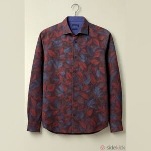 Bugatchi Red and Blue Leaf Pattern Casual Button Down Shirt